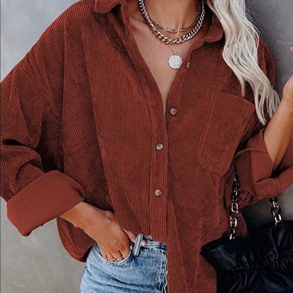 Drop Shoulder Pocket Corduroy Coat - Picture 1 of 7